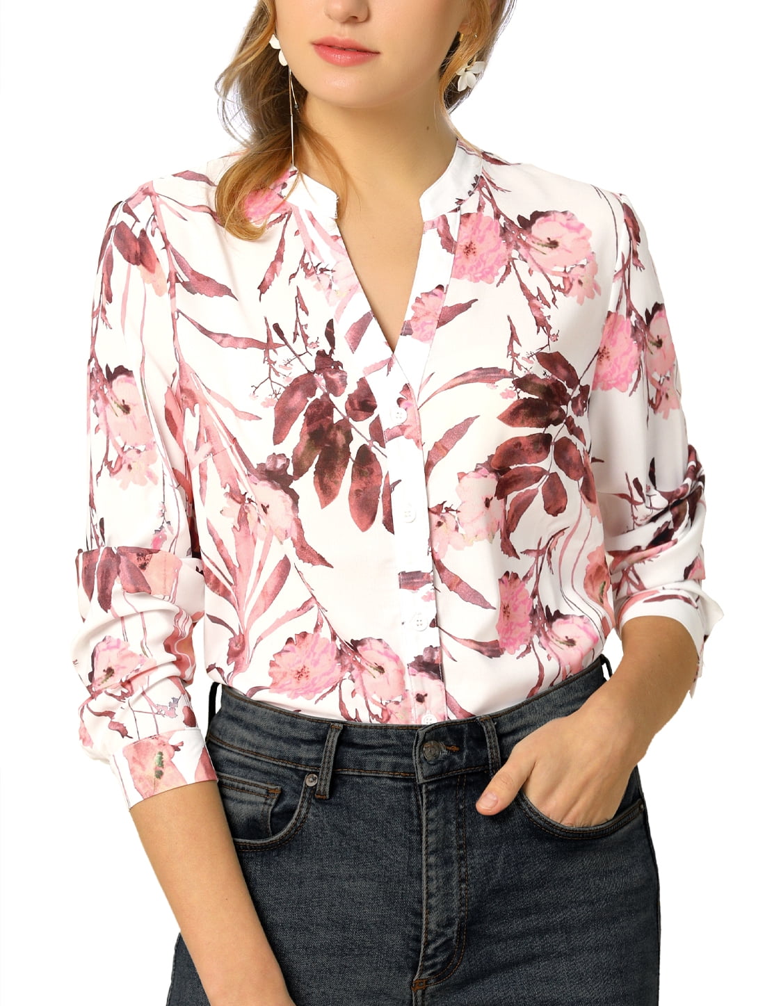 DARING DIVA Chiffon V Neck Long Sleeve Blouse 3XL White