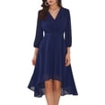 thumbnail image 1 of DARING DIVA Chiffon V-Neck Midi Cocktail Dress L Navy Blue, 1 of 6