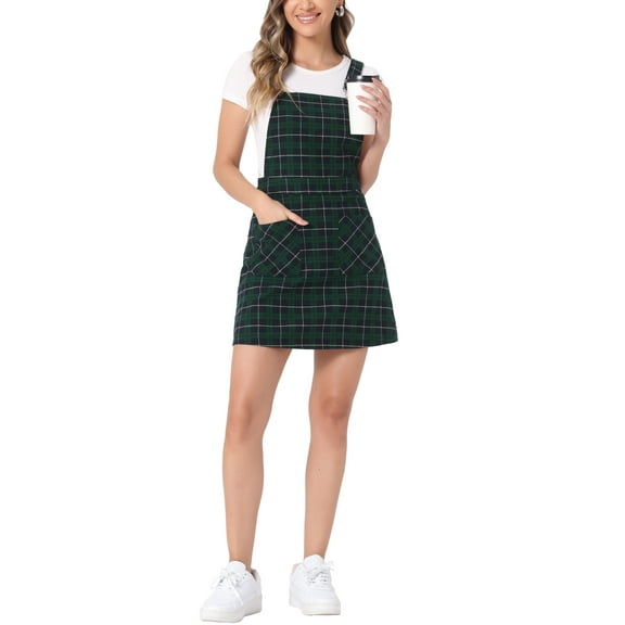 DARING DIVA Christmas Plaids Adjustable Strap Suspender Above Knee Dress L Blue-Green