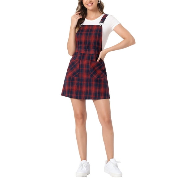 DARING DIVA Christmas Plaids Adjustable Strap Suspender Above Knee Dress M Blue-Red