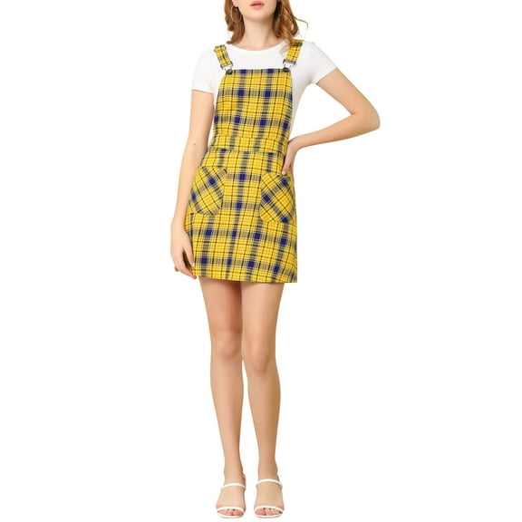 DARING DIVA Christmas Plaids Adjustable Strap Suspender Above Knee Dress S Yellow