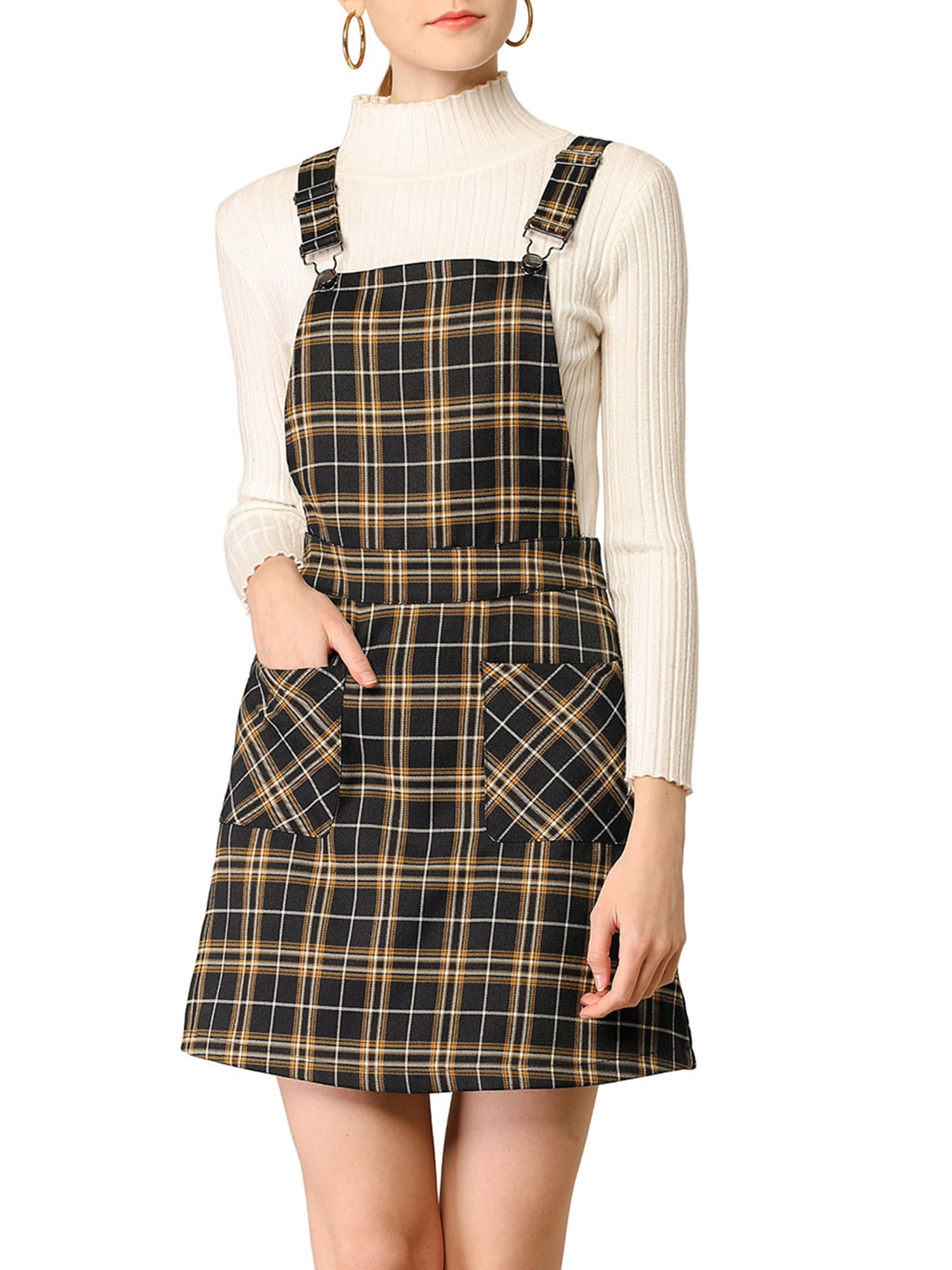DARING DIVA Christmas Plaids Adjustable Strap Suspender Above Knee Dress XL Black-Brown