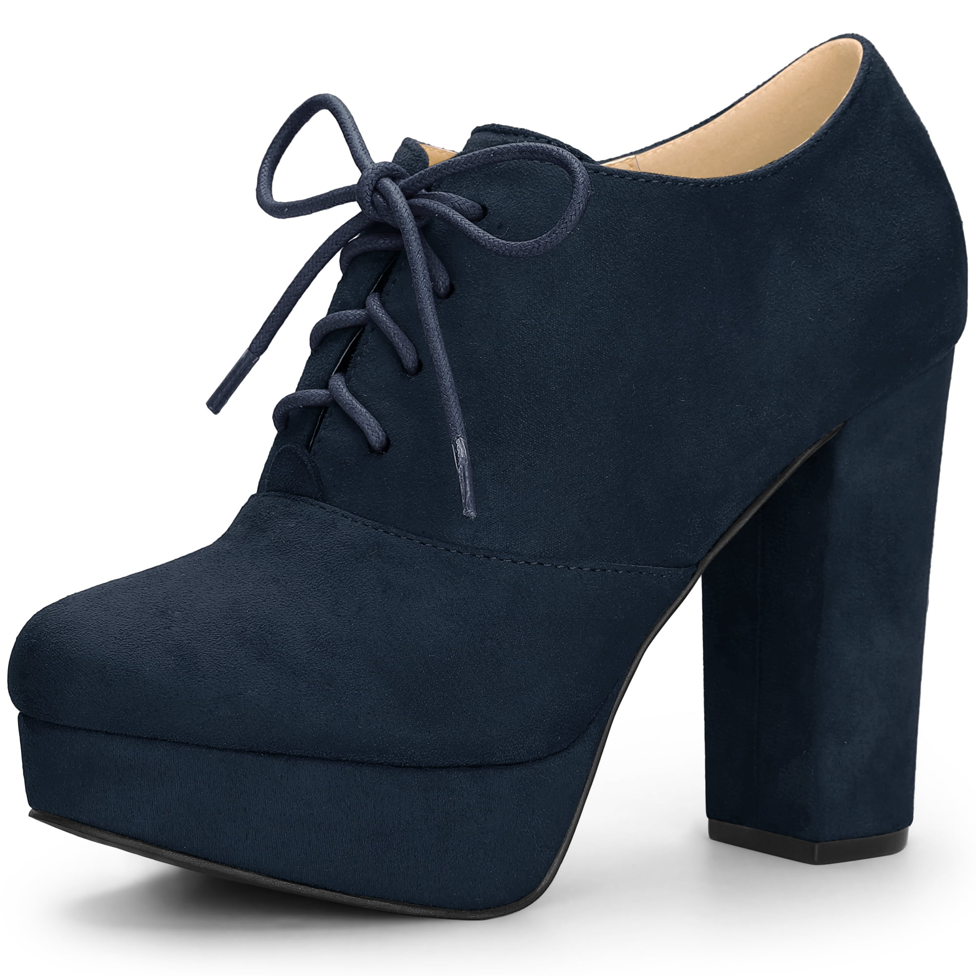 DARING DIVA Chunky Heels Round Toe Lace Up Ankle Booties Navy Blue 9
