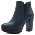 thumbnail image 1 of DARING DIVA Chunky High Heel Platform Zipper Chelsea Boots Navy Blue 7, 1 of 7
