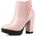 thumbnail image 1 of DARING DIVA Chunky High Heel Platform Zipper Chelsea Boots Pink 7, 1 of 7