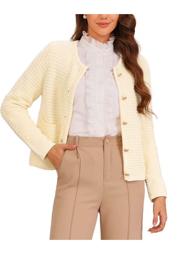 Coats Waffle Knit Open Front Cardigan Button Up Sweater L Cream