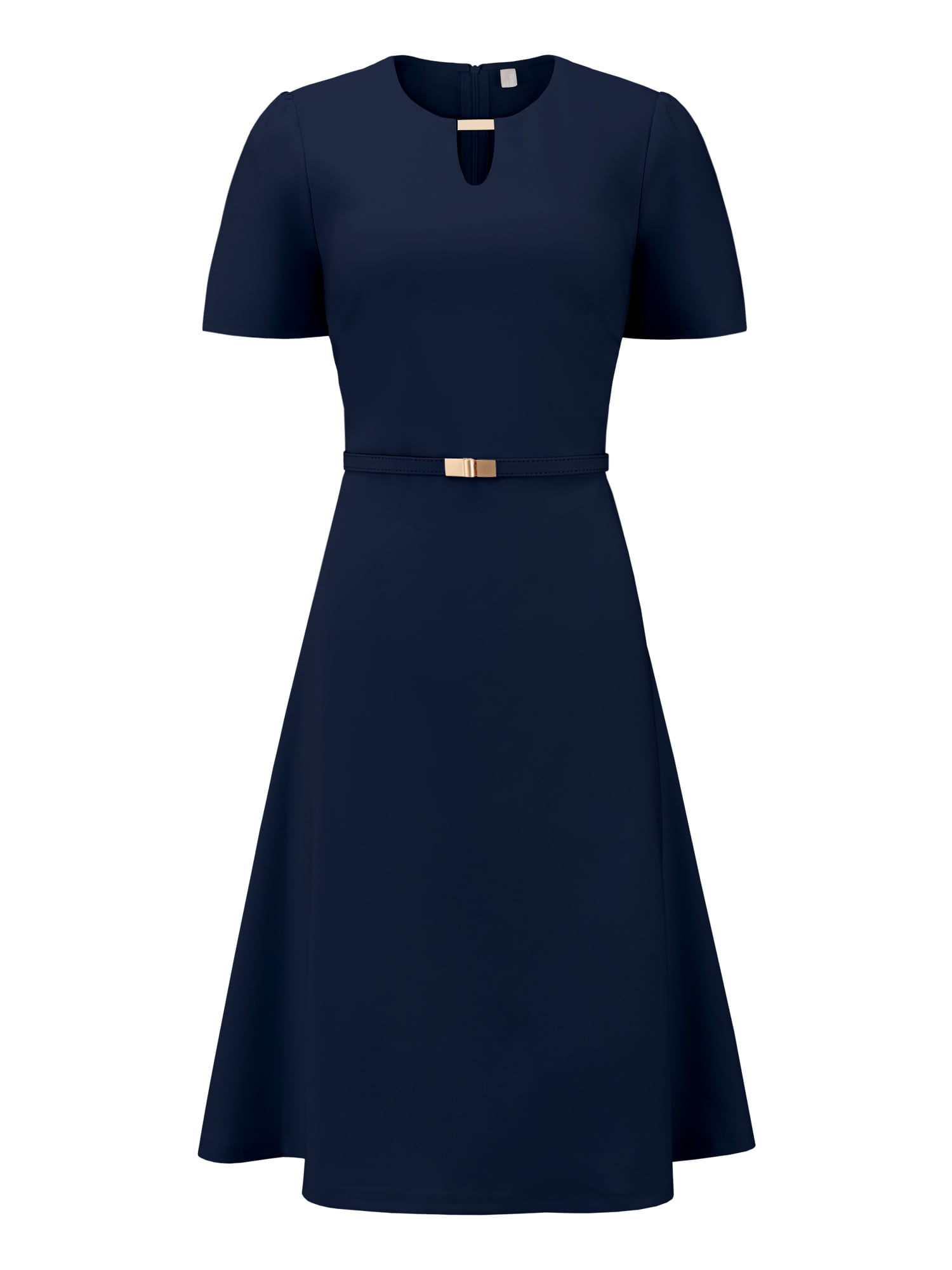DARING DIVA Women's Choker V Neck Short Sleeve Belted Elegant Dress S Navy Blue