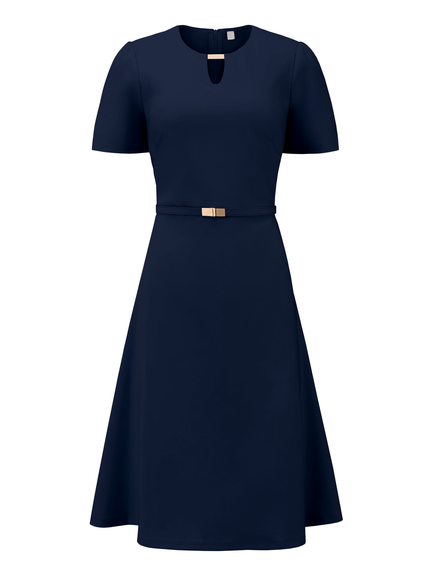 DARING DIVA Women's Choker V Neck Short Sleeve Belted Elegant Dress XL Navy Blue
