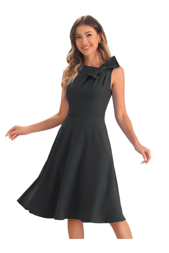 Cocktail Flared Sleeveless Midi Dresses XS Black