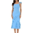 thumbnail image 1 of DARING DIVA Cocktail Sleeveless Square Neck Ruffle Midi Dress L Light Blue, 1 of 6