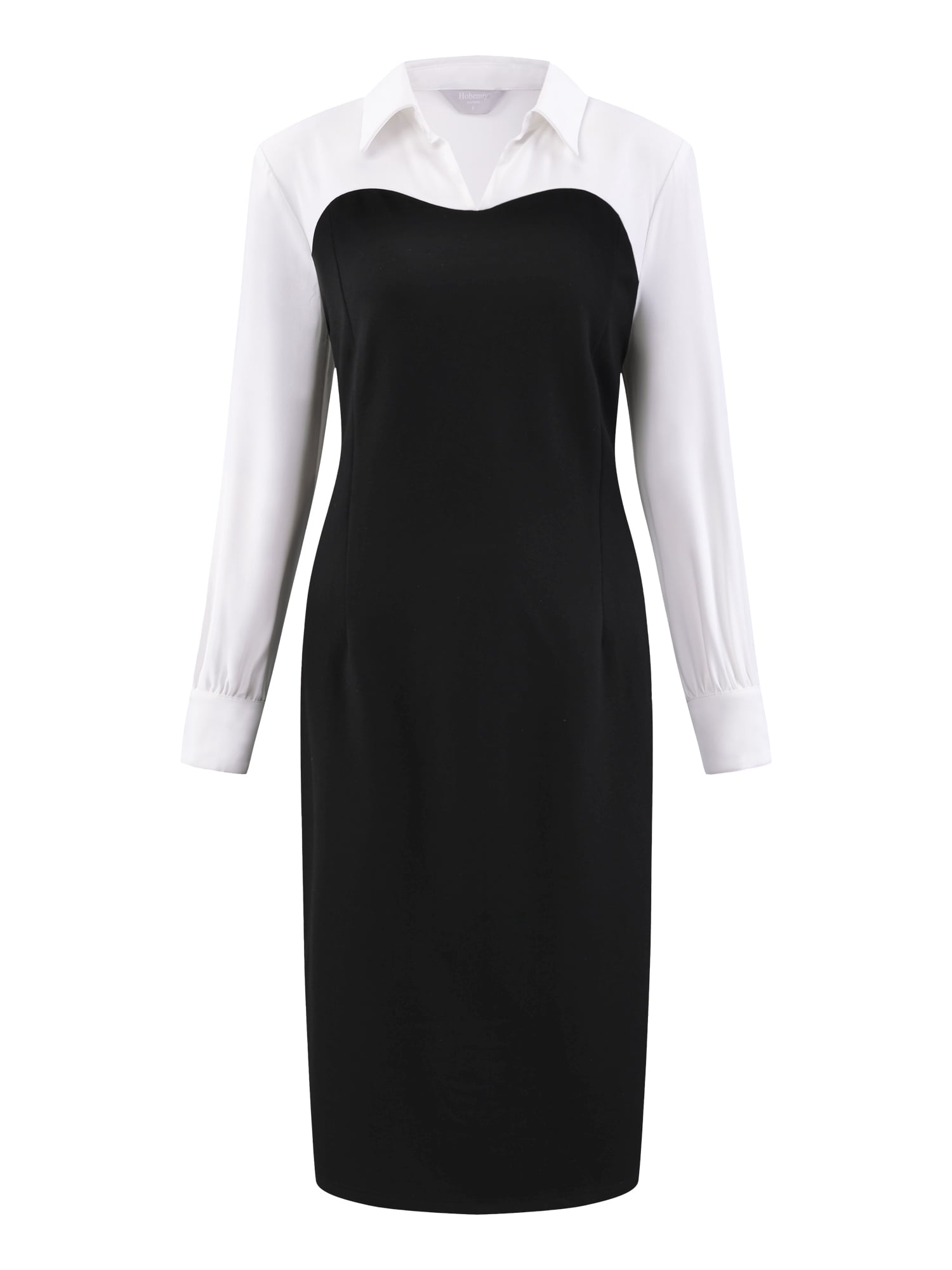DARING DIVA Collar Long Sleeve Contrast Color Knee Length Dress XL Black