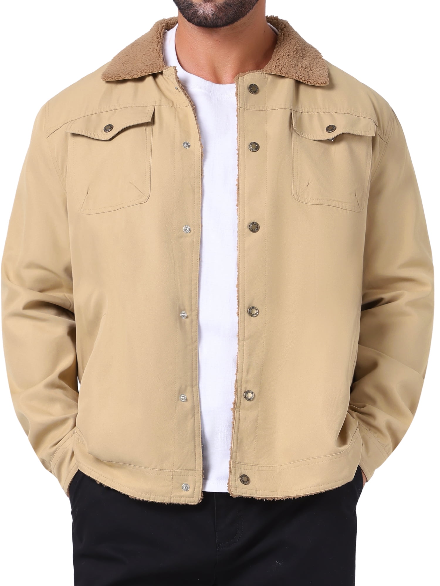 DARING DIVA Collared Button Front Fleece Lining Cargo Trucker Jacket 2XL Light Khaki