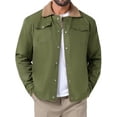 thumbnail image 1 of DARING DIVA Collared Button Front Fleece Lining Cargo Trucker Jacket L Olive Green, 1 of 7