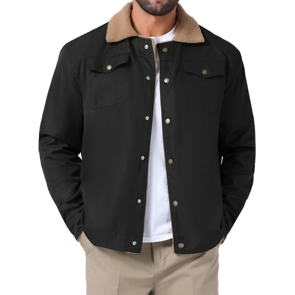 DARING DIVA Collared Button Front Fleece Lining Cargo Trucker Jacket S Black