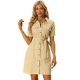 thumbnail image 1 of DARING DIVA Collared Short Sleeve Pocket Belt Button up Shirt Dress M Khaki, 1 of 6