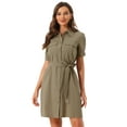 thumbnail image 1 of DARING DIVA Collared Short Sleeve Pocket Belt Button up Shirt Dress XL Tan, 1 of 6