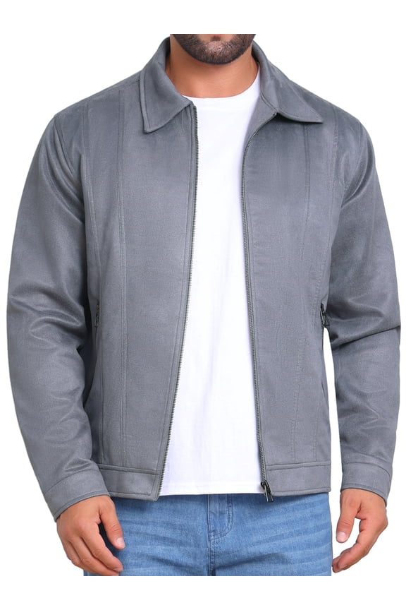 Collared Zipper Outdoor Wear Vintage Suede Jacket 2XL Gray