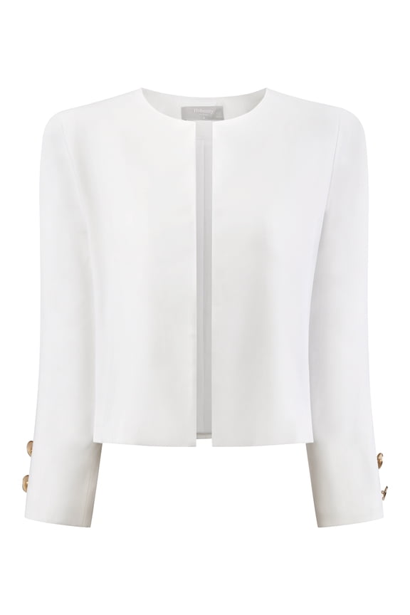 Collarless Blazers 3/4 Sleeve Dressy Casual Cropped Jacket S White