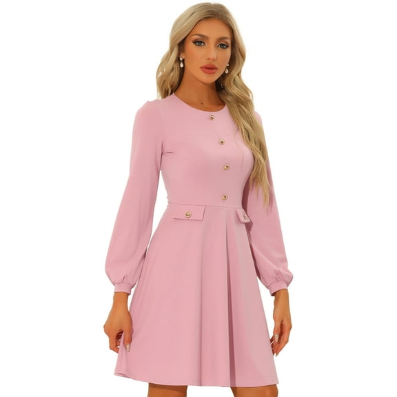 DARING DIVA Contrast Button Decor Long Sleeve Dress XS Pink