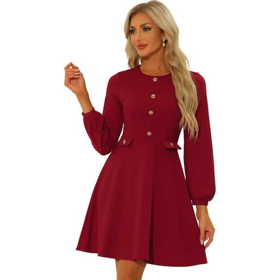 DARING DIVA Contrast Button Decor Long Sleeve Dress XS Red