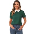 thumbnail image 1 of DARING DIVA Contrast Puff Short Sleeve Blouse Top M Dark Green, 1 of 6