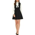 thumbnail image 1 of DARING DIVA Contrast Tie Neck Long Sleeve Elegant A-Line Dress XS Black, 1 of 6