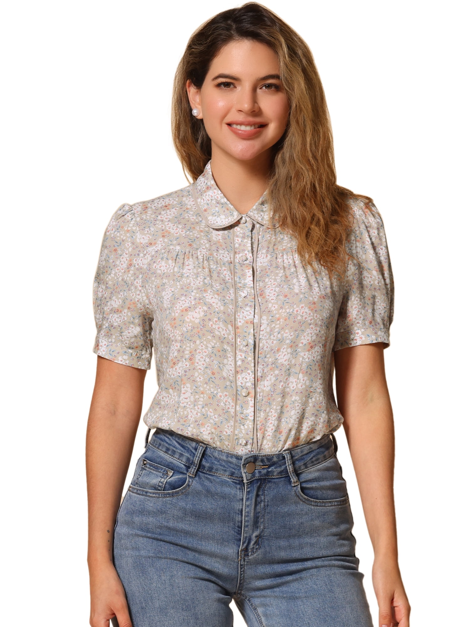 DARING DIVA Contrast Trim Puff Sleeve Peasant Shirt S Orange