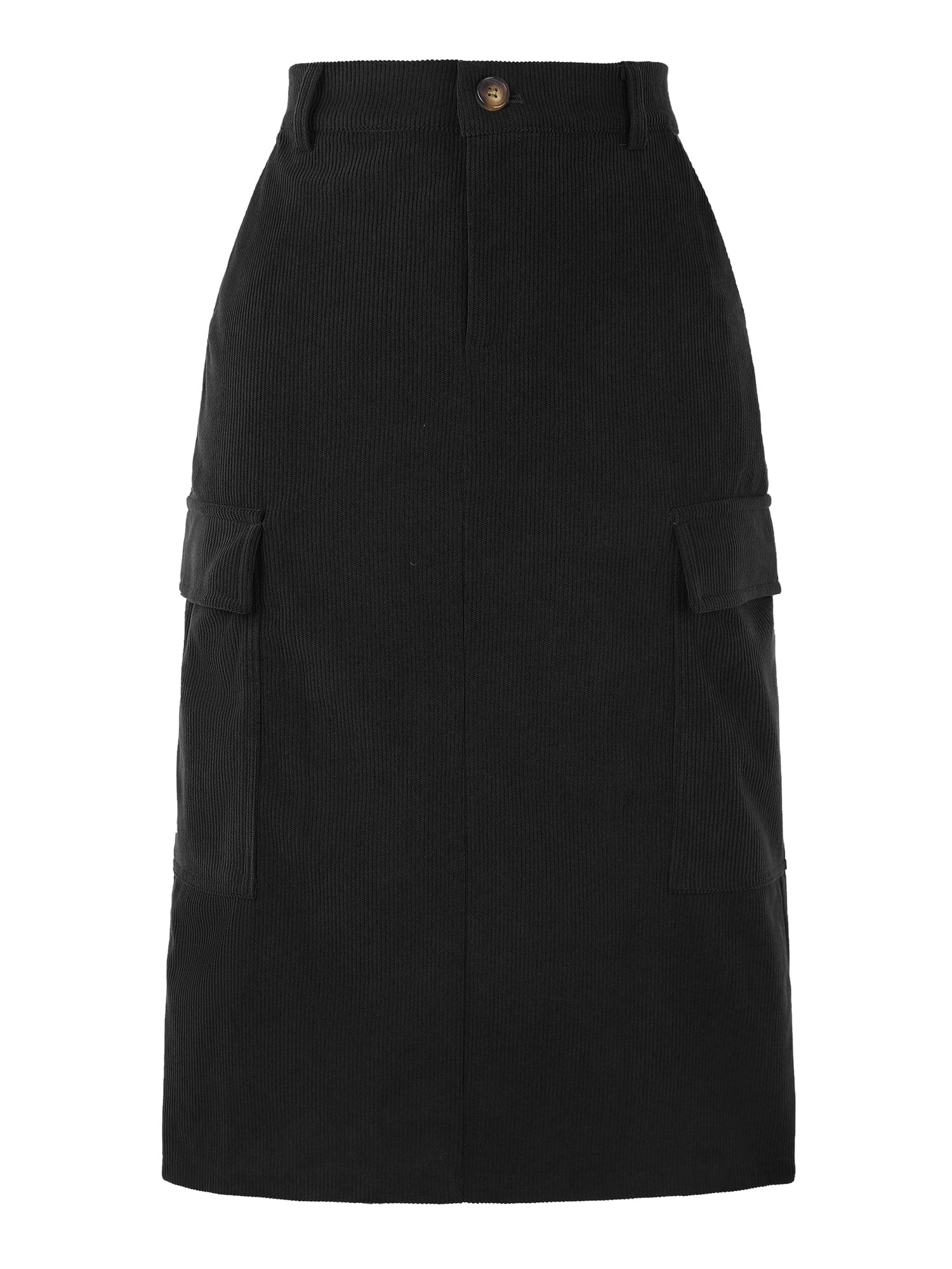 DARING DIVA Corduroy Cargo Skirts for Women's Elastic Back Midi Skirt S Black