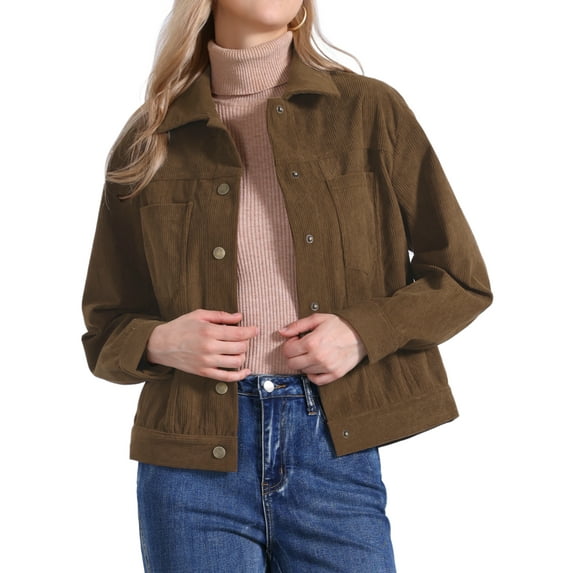 DARING DIVA Corduroy Casual Long Sleeve Button Down Shacket Jacket XS Brown