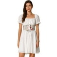 thumbnail image 1 of DARING DIVA Corset Short Square Neck Puff Sleeve Floral Lace Up Dress XS White, 1 of 6