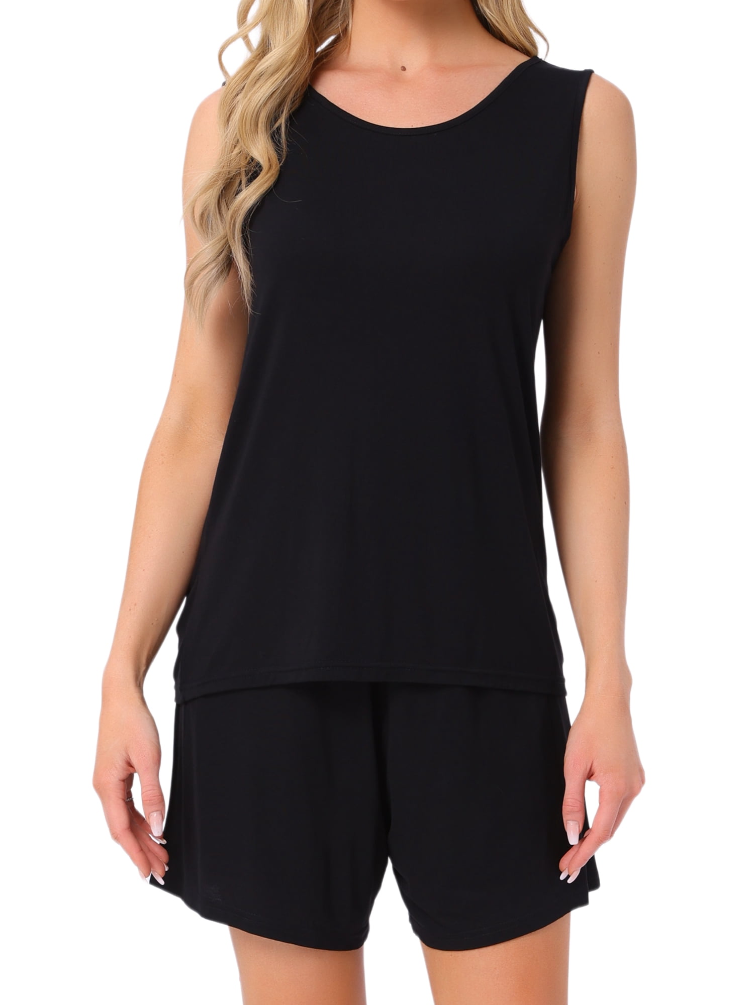 DARING DIVA Cotton Loungewear Tank Shorts Casual 2 Pieces Pajamas Set 2XL Black