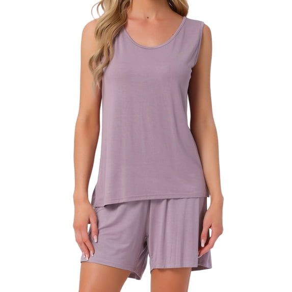 DARING DIVA Cotton Loungewear Tank Shorts Casual 2 Pieces Pajamas Set L Purple