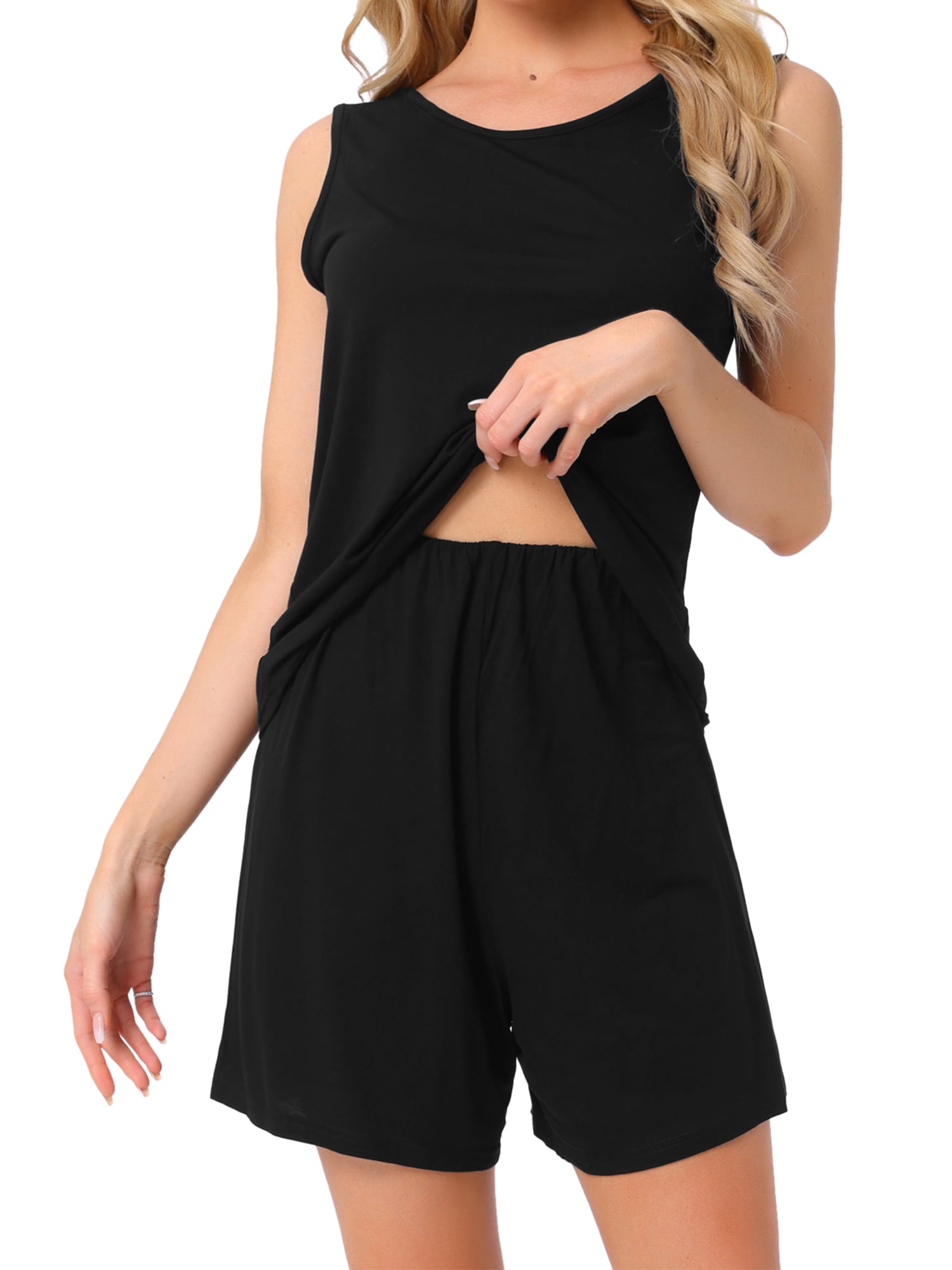 DARING DIVA Cotton Loungewear Tank Shorts Casual 2 Pieces Pajamas Set XL Black