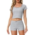 thumbnail image 1 of DARING DIVA Cotton Pajama Lace Trim Short Sleeve Top Lounge Set L Gray, 1 of 6