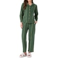 thumbnail image 1 of DARING DIVA Cotton Pajamas Button Down Pants Loungewear Set L Green, 1 of 7