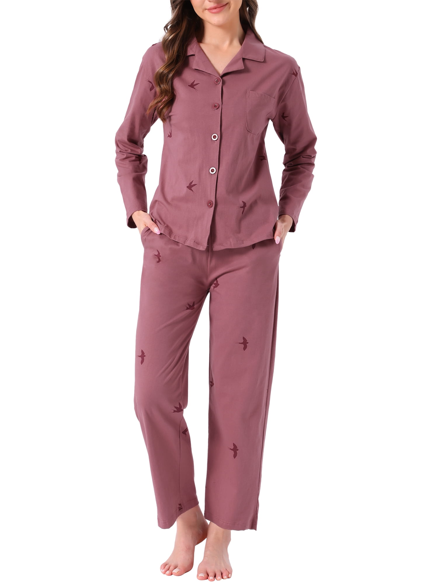 DARING DIVA Cotton Pajamas Button Down Pants Loungewear Set S Dusty Rose