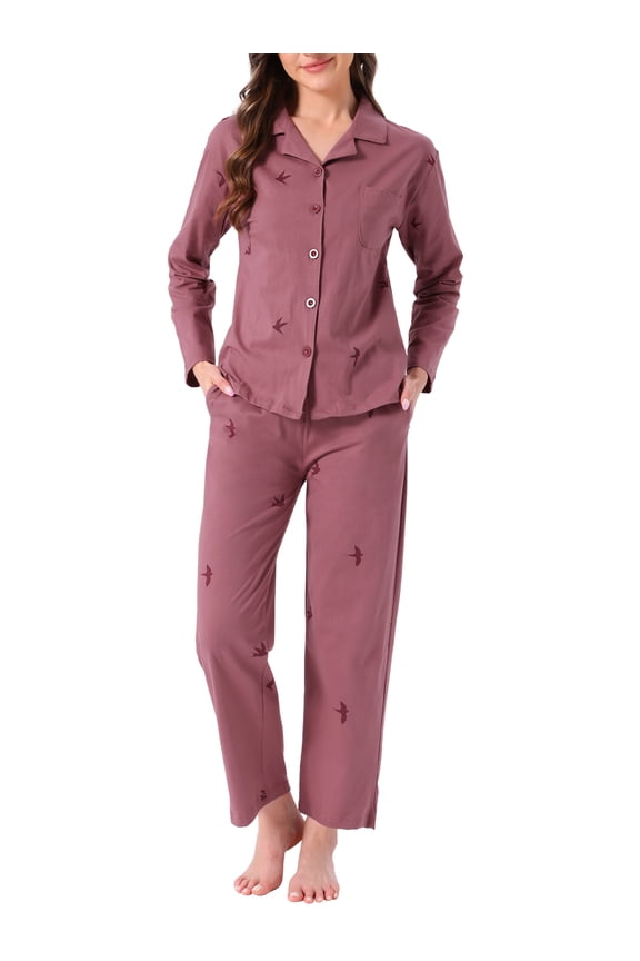 Cotton Pajamas Button Down Pants Loungewear Set S Dusty Rose