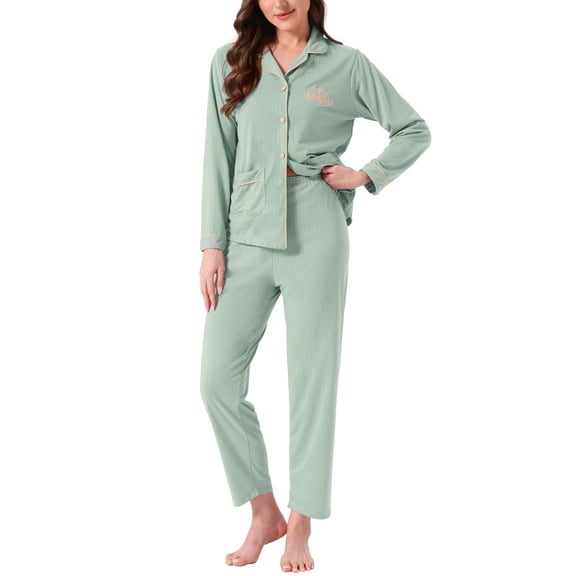DARING DIVA Cotton Pajamas Long Sleeve Lounge Sets Button Down Pants XS Green