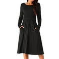 thumbnail image 1 of DARING DIVA Crew Neck Long Midi Sleeve Dress with Pockets S Black, 1 of 6