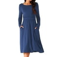 thumbnail image 1 of DARING DIVA Crew Neck Long Midi Sleeve Dress with Pockets S Deep Blue, 1 of 6