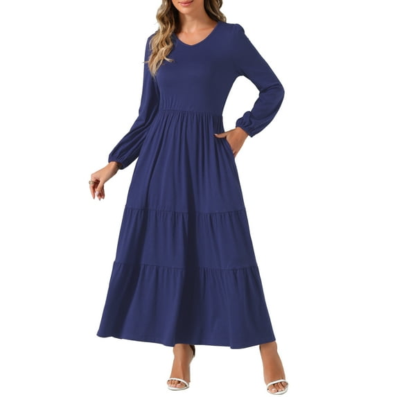 DARING DIVA Crew Neck Long Sleeve High Waist Dress XS Dark Blue