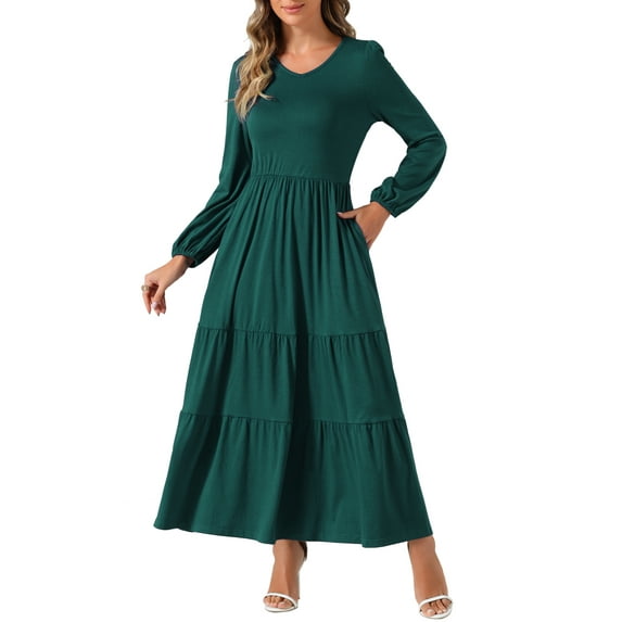 DARING DIVA Crew Neck Long Sleeve High Waist Dress XS Dark Green