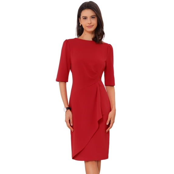 DARING DIVA Crew Neck Short Sleeve Trendy Ruched Dress M Red