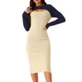 thumbnail image 1 of DARING DIVA Crew Neck Stretch Cutout Midi Sweater Dress L Dark Blue-Beige, 1 of 5