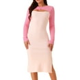 thumbnail image 1 of DARING DIVA Crew Neck Stretch Cutout Midi Sweater Dress XL Pink-Light Pink, 1 of 5