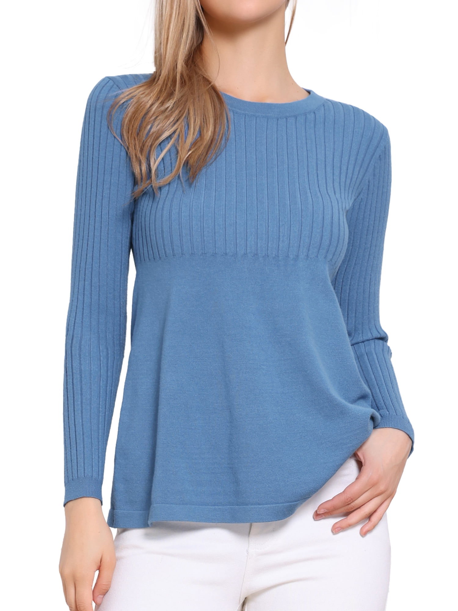 DARING DIVA Women's Crewneck Long Sleeve Stretchy Pullover Sweaters XL Blue