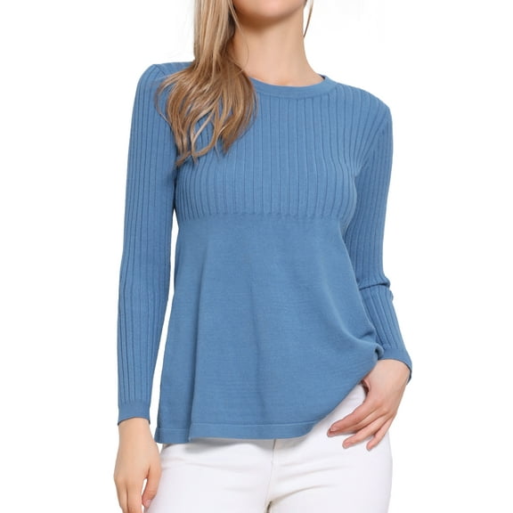 DARING DIVA Crewneck Long Sleeve Stretchy Knit Sweater Peplum Tops XS Blue