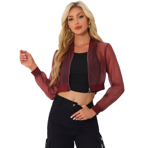 DARING DIVA Crop Bomber Casual Lightweight Zip Up Jackets S Burgundy
