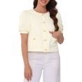 thumbnail image 1 of DARING DIVA Cropped Tweed Puff Short Sleeve Crew Neck Office Blazer XS Beige, 1 of 6