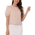 thumbnail image 1 of DARING DIVA Cropped Tweed Puff Short Sleeve Crew Neck Office Blazer XS Light Pink, 1 of 6